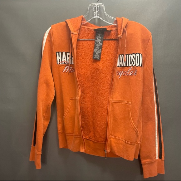 CLEAR OUT SALE Harley Davidson Motor Cycles orange zip up sweater XS - Picture 4 of 9